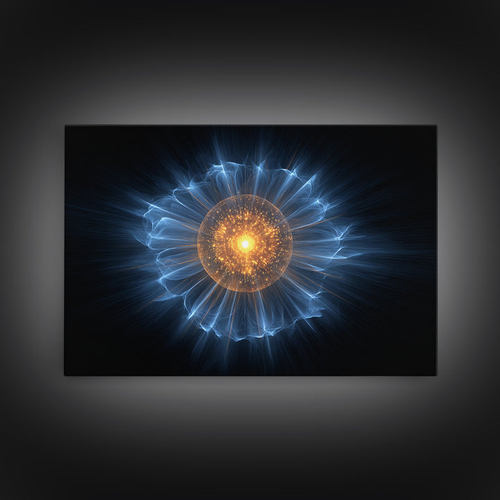 Blue Electric Plasma Orb Wall Art, Cosmic Abstract Art Print, Modern Space Poster, Orange Energy Decor, Sci Fi Office Decor