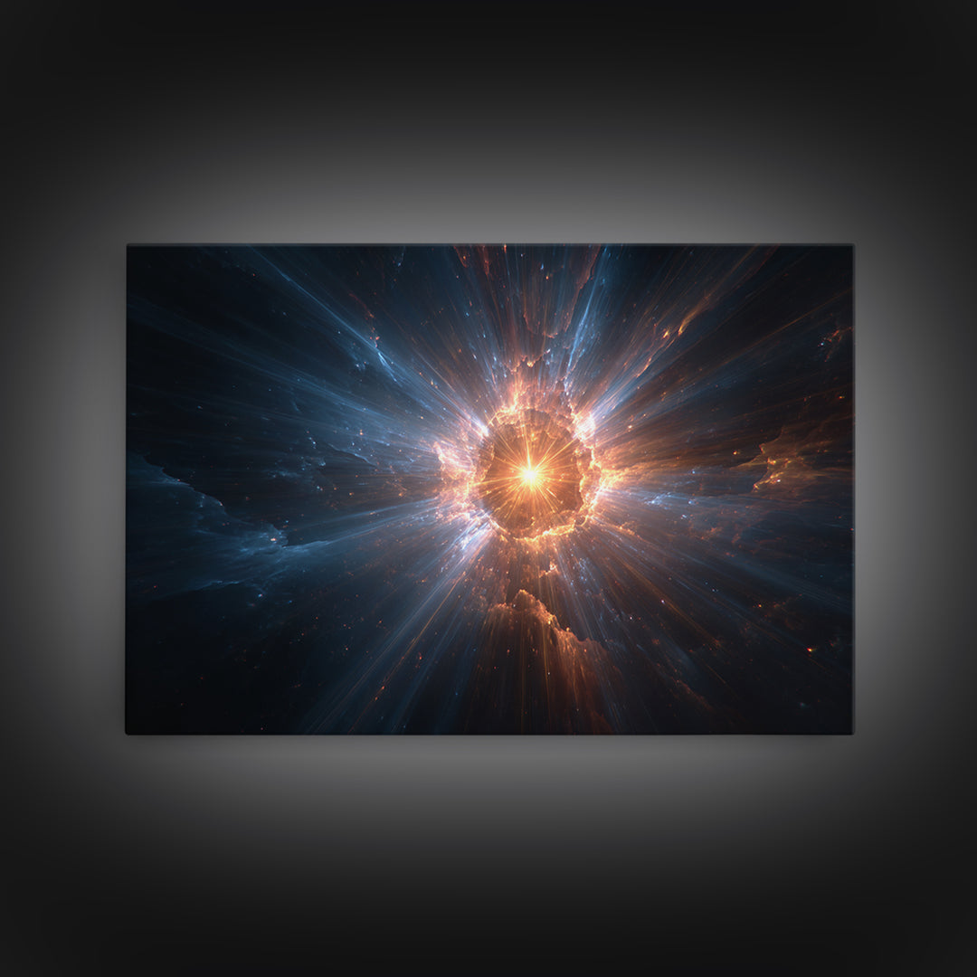 Cosmic Starburst Nebula Framed Canvas Print, Modern Wall Art, Space Abstract Art, Sci Fi Galaxy Decor For Living Room Decor
