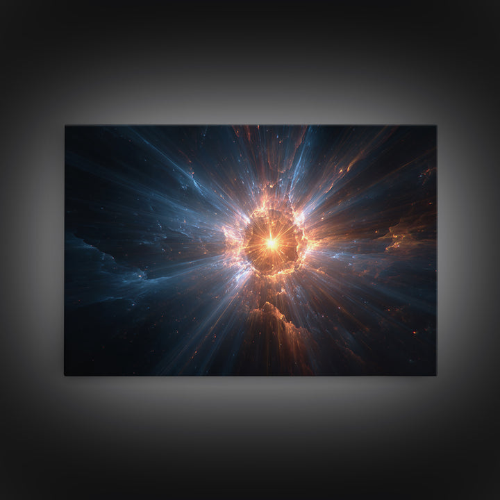 Cosmic Starburst Nebula Framed Canvas Print, Modern Wall Art, Space Abstract Art, Sci Fi Galaxy Decor For Living Room Decor