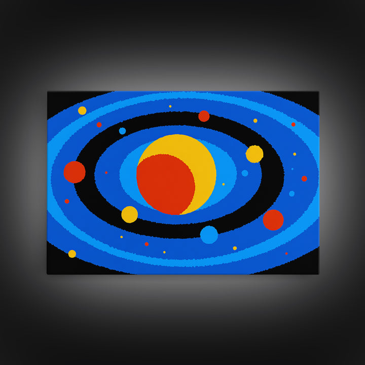 Blue Solar System Planets Wall Art, Midcentury Modern Art Print, Retro Space Poster, Colorful Kids Room Galaxy Decor Gift