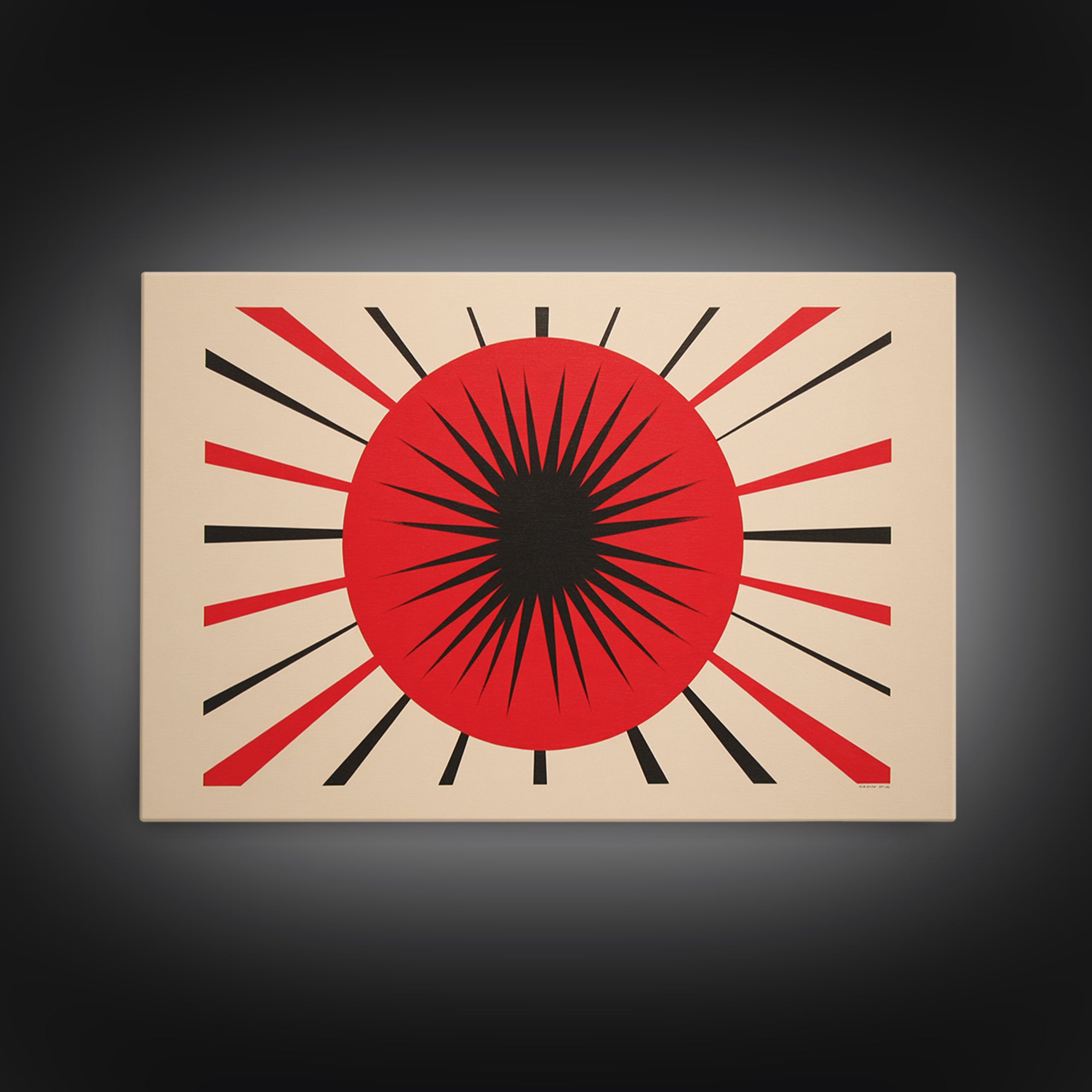 Red Black Atomic Sun Wall Art, Midcentury Modern Decor, Retro Geometric Print, Starburst MCM Office Decor Canvas Print Gift