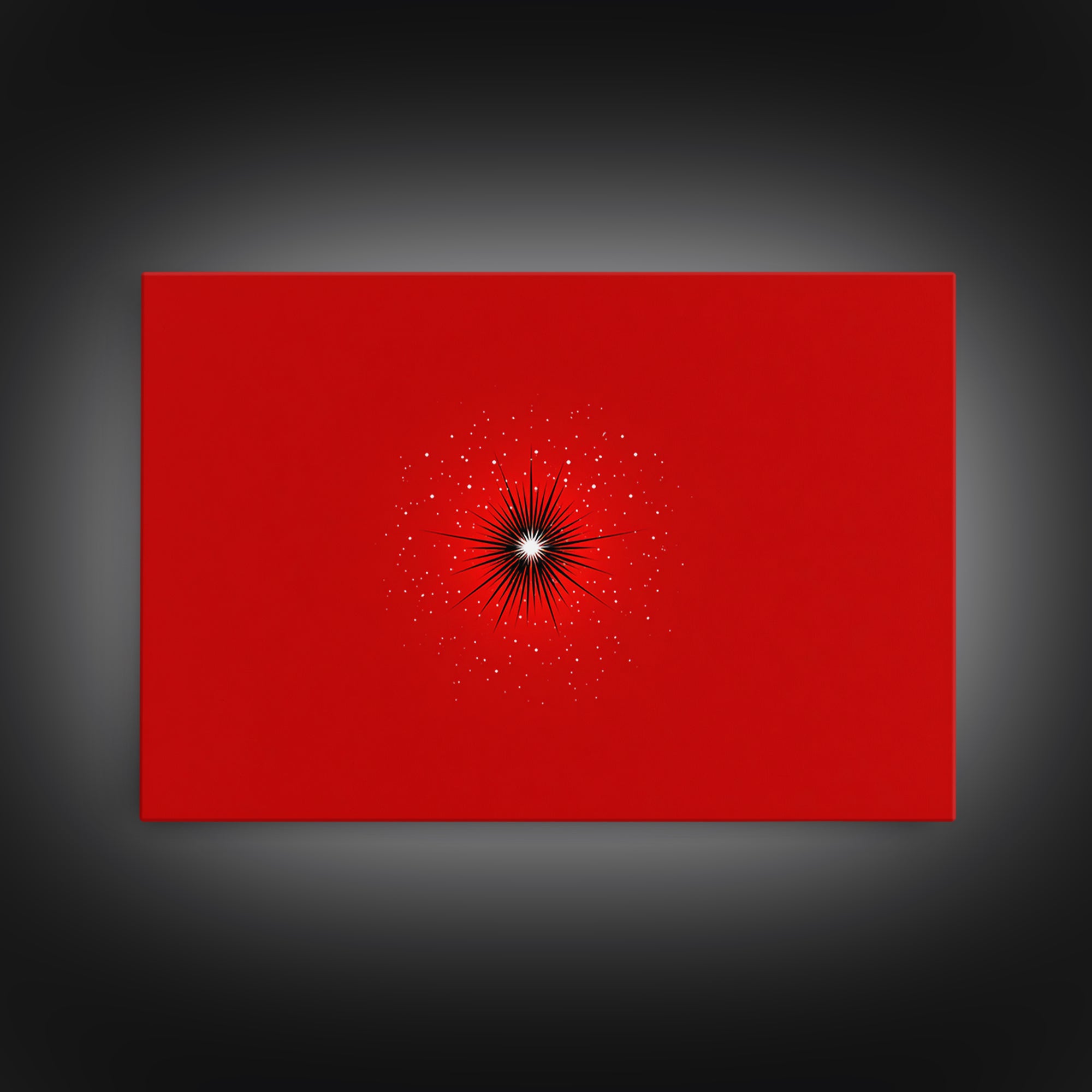 Minimal Red Starburst Wall Art, Modern Abstract Art Print, Retro Space Poster, Black White Spark Decor, Bold MCM Home Decor Gift