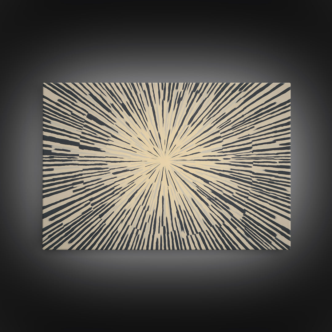 Cream Black Radial Burst Canvas Print, Midcentury Modern Wall Art, Retro Geometric Poster, Neutral MCM Home Office Decor