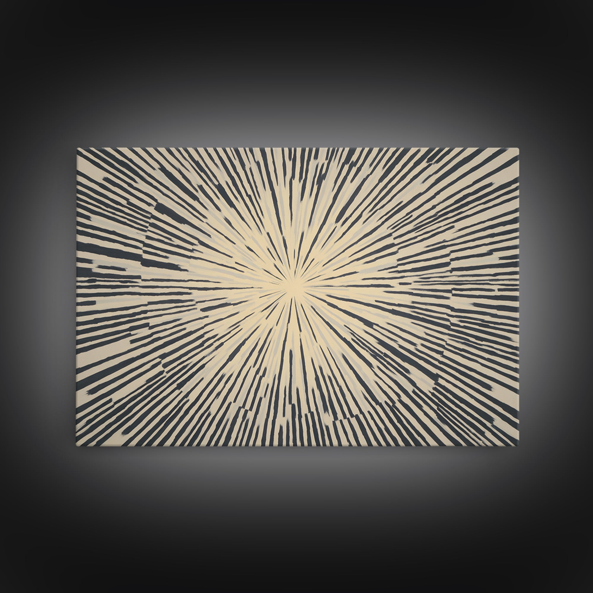Cream Black Radial Burst Canvas Print, Midcentury Modern Wall Art, Retro Geometric Poster, Neutral MCM Home Office Decor