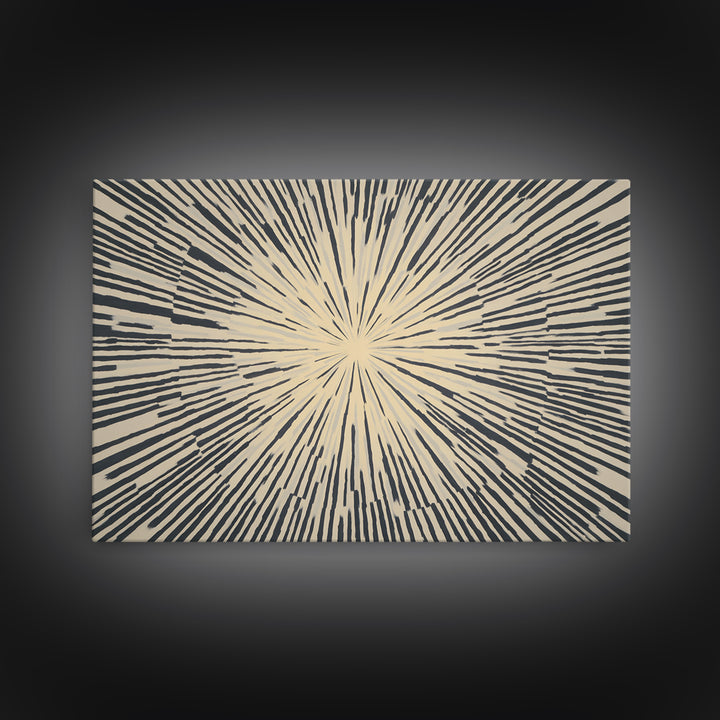 Cream Black Radial Burst Canvas Print, Midcentury Modern Wall Art, Retro Geometric Poster, Neutral MCM Home Office Decor