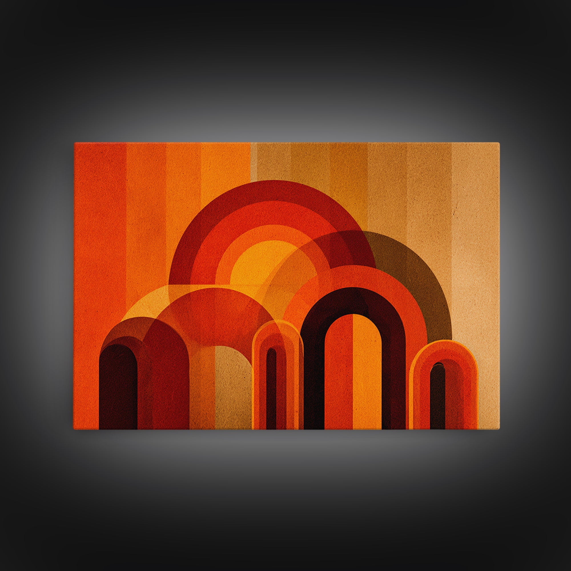 Retro Orange Abstract Arches And Circles Wall Art, Midcentury Modern Geometric Print, Bold 70s Decor For Living Room And Office