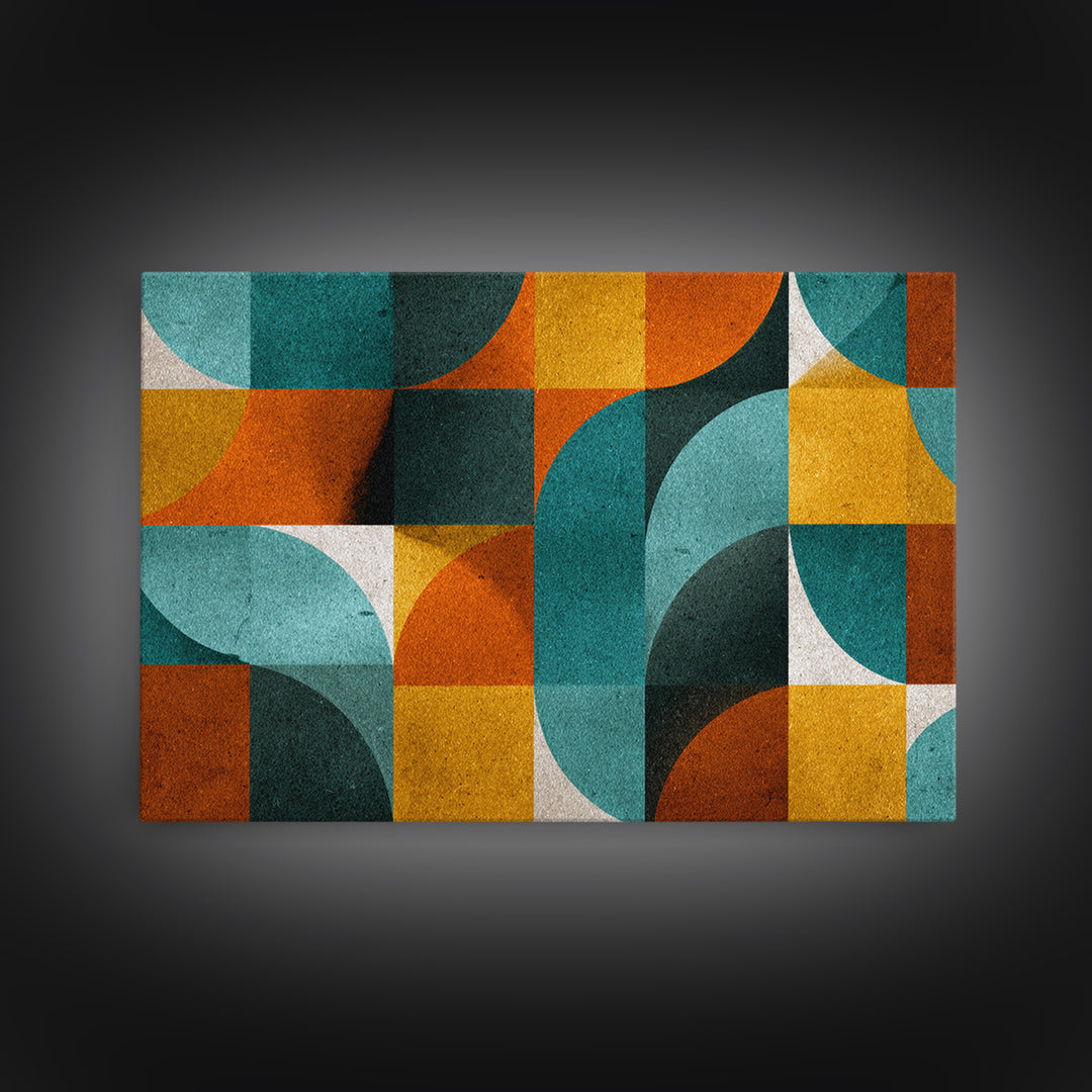 Teal Orange Mustard Geometric Arches Wall Art, Midcentury Modern Art Print, Retro MCM Decor, Abstract Living Room Poster