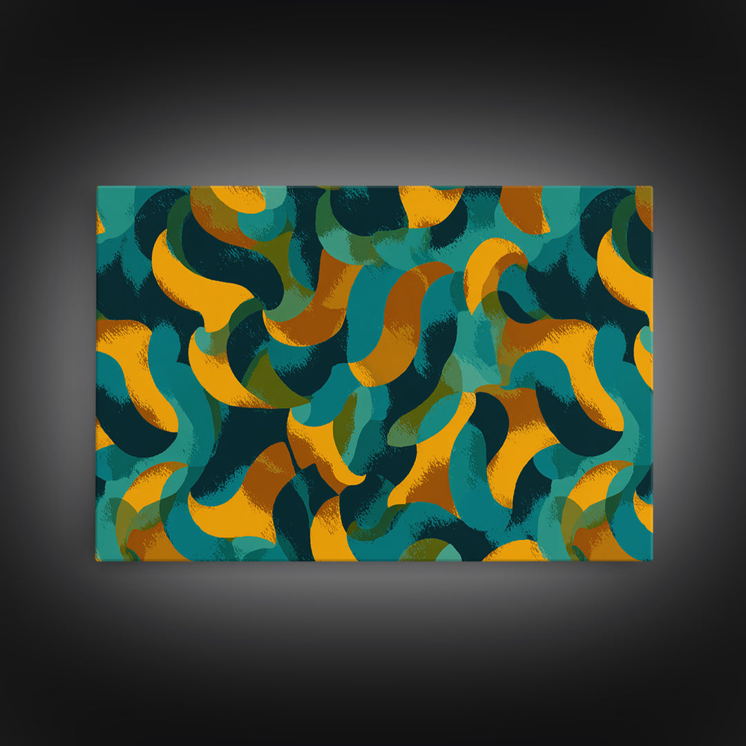 Teal Gold Navy Brushstroke Canvas Print, Midcentury Abstract Art, Modern Retro Wall Decor, Colorful MCM Home Office Poster