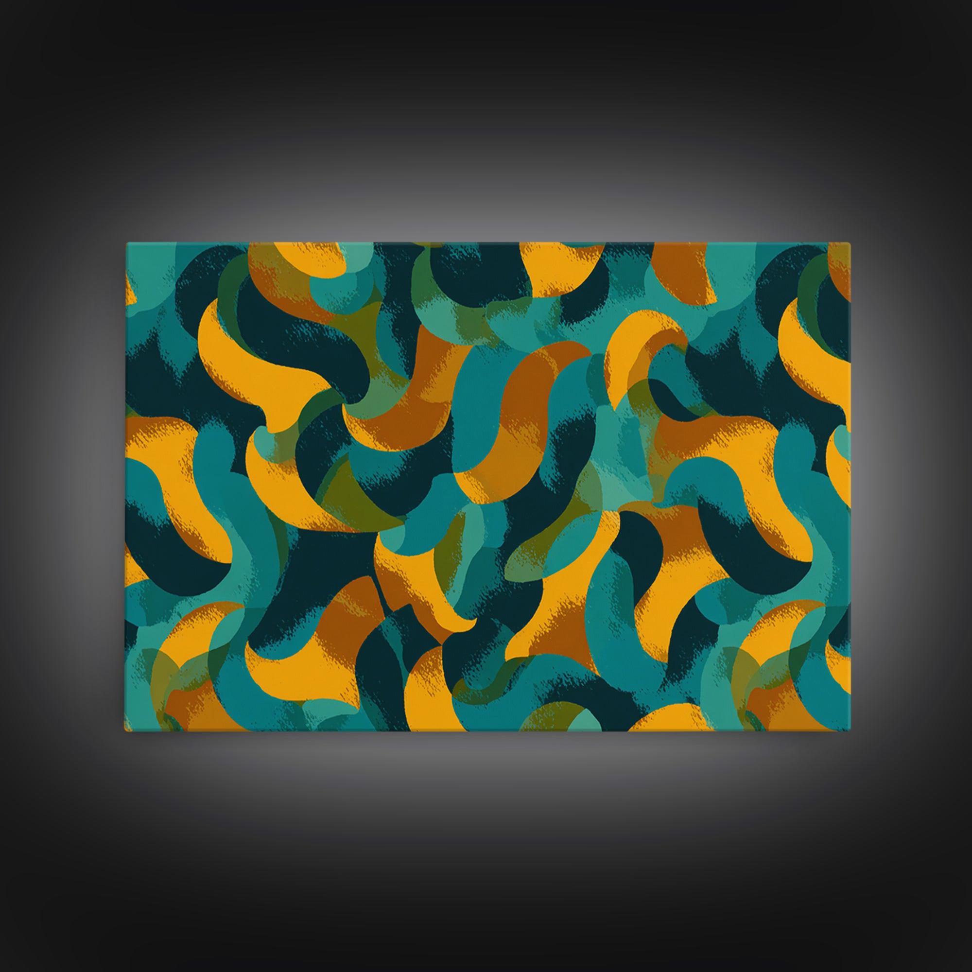 Teal Gold Navy Brushstroke Canvas Print, Midcentury Abstract Art, Modern Retro Wall Decor, Colorful MCM Home Office Poster