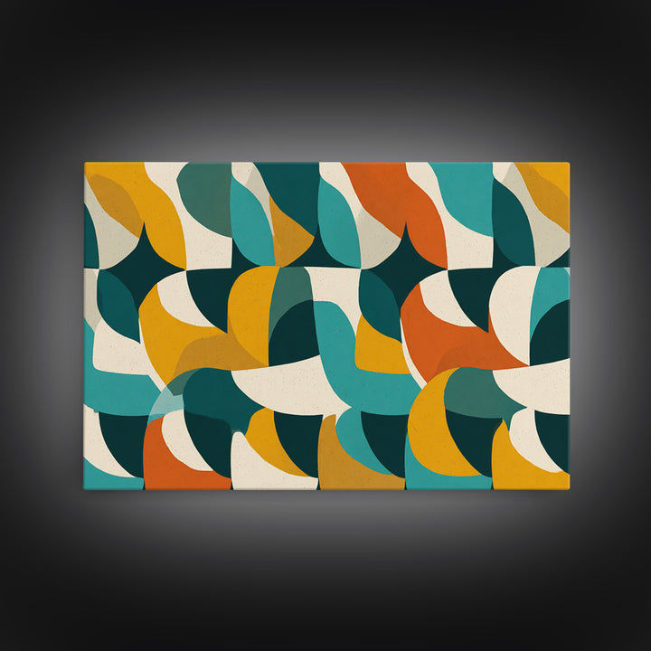 Cream Teal Orange Curved Geometry Wall Art, Midcentury Modern Print, Retro Abstract Decor, Bauhaus Inspired Living Room Poster