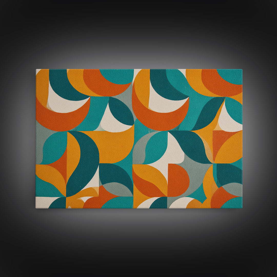 Orange Teal Mustard Circle Tiles Canvas Print, Midcentury Modern Wall Art, Retro MCM Decor, Geometric Abstract Living Room Poster