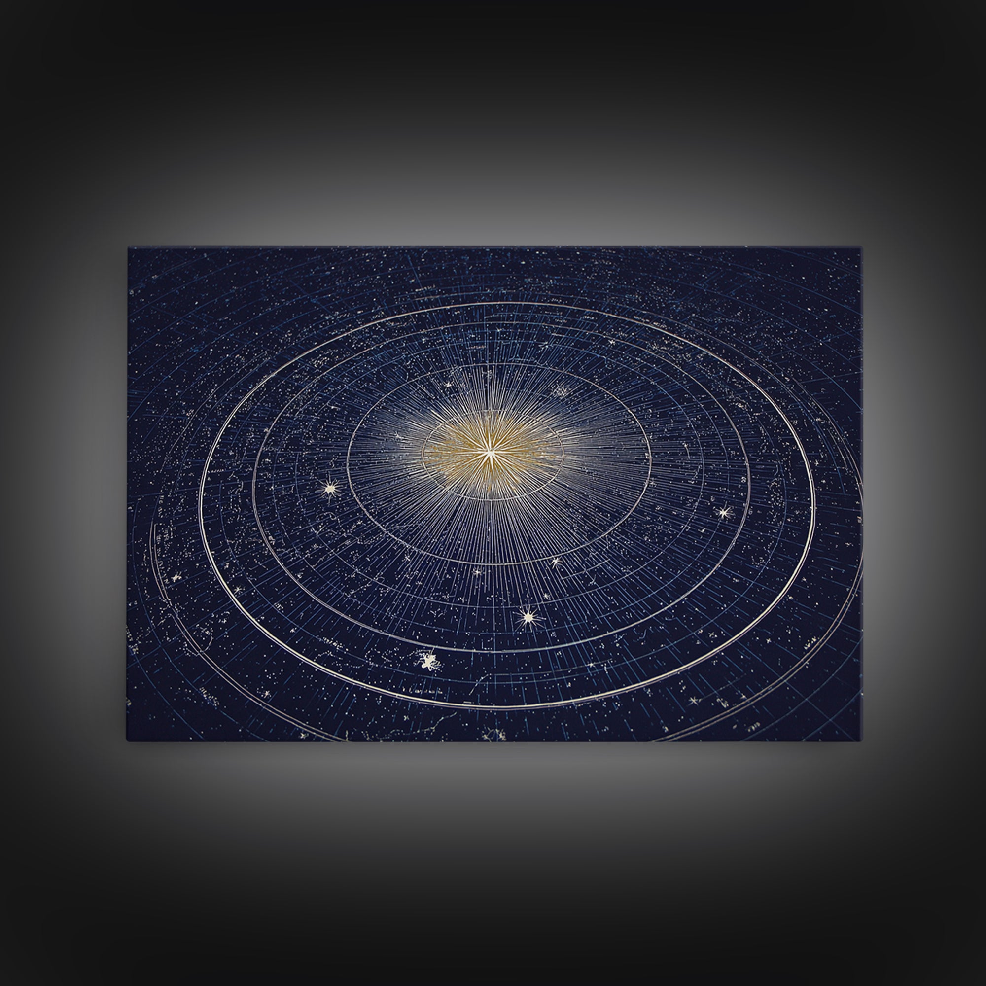 Navy Gold Celestial Compass Framed Canvas Print, Star Map Wall Art, Modern Cosmic Decor, Astronomy Home Office Poster Gift