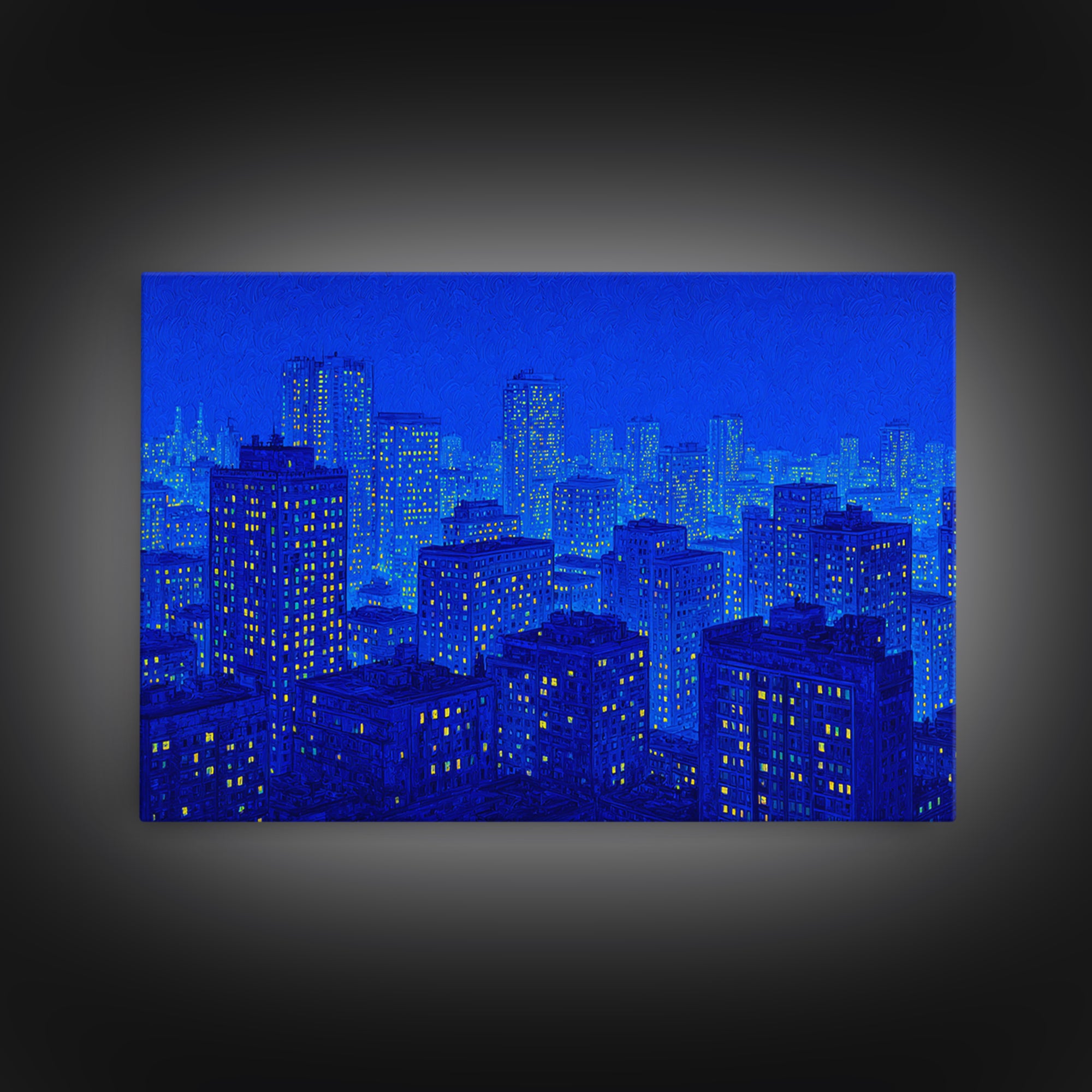Electric Blue Cityscape Wall Art, Urban Skyline Canvas Print, Modern Art Poster, Living Room Decor, Home Office Art, Blue Art