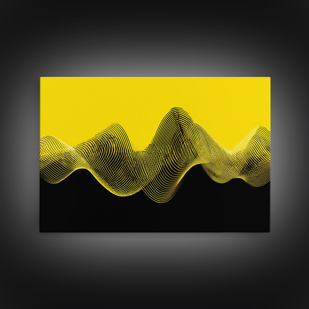 Yellow Black Waveform Wall Art, Minimalist Abstract Canvas Print, Modern Geometric Art, Office Decor, Statement Wall Decor