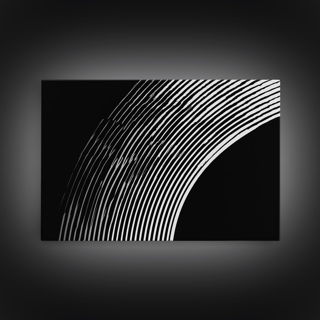 Black And White Concentric Arc Lines Wall Art, Minimalist Abstract Print, Modern Geometric Decor, Office Wall Decor, MCM Home Decor