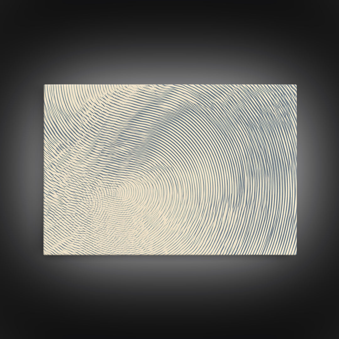 Ivory Blue Fingerprint Spiral Lines Canvas Print, Minimalist Abstract Art, Modern Geometric Wall Decor, Neutral Office Art