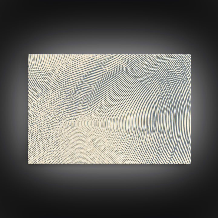 Ivory Blue Fingerprint Spiral Lines Canvas Print, Minimalist Abstract Art, Modern Geometric Wall Decor, Neutral Office Art