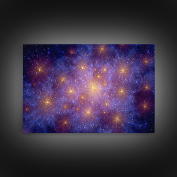 Blue Purple Galaxy Starfield Framed Canvas Print, Cosmic Abstract Wall Art, Modern Home Decor, Bedroom Art, Digital Art, Print
