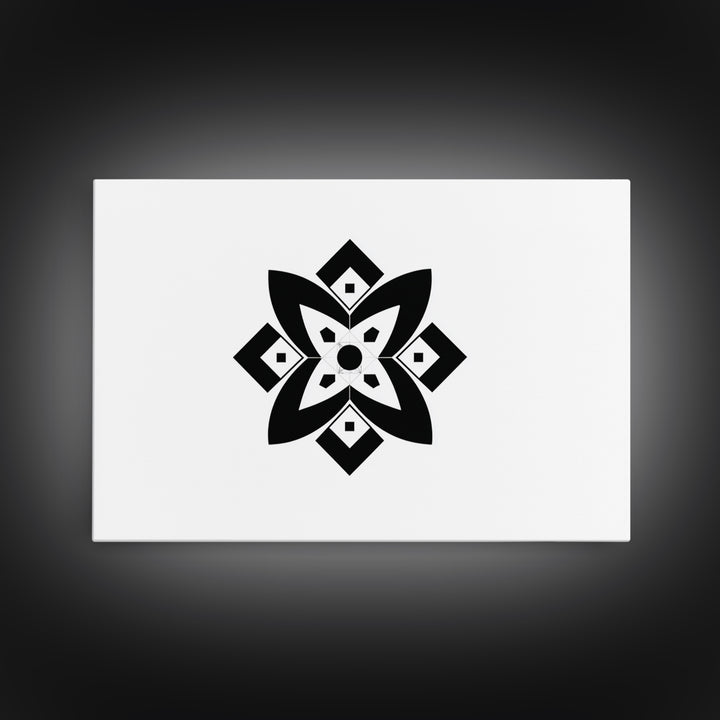 Black And White Geometric Flower Wall Art, Minimalist Art Print, Midcentury Modern Abstract Poster, Symmetrical Decor, Office Decor