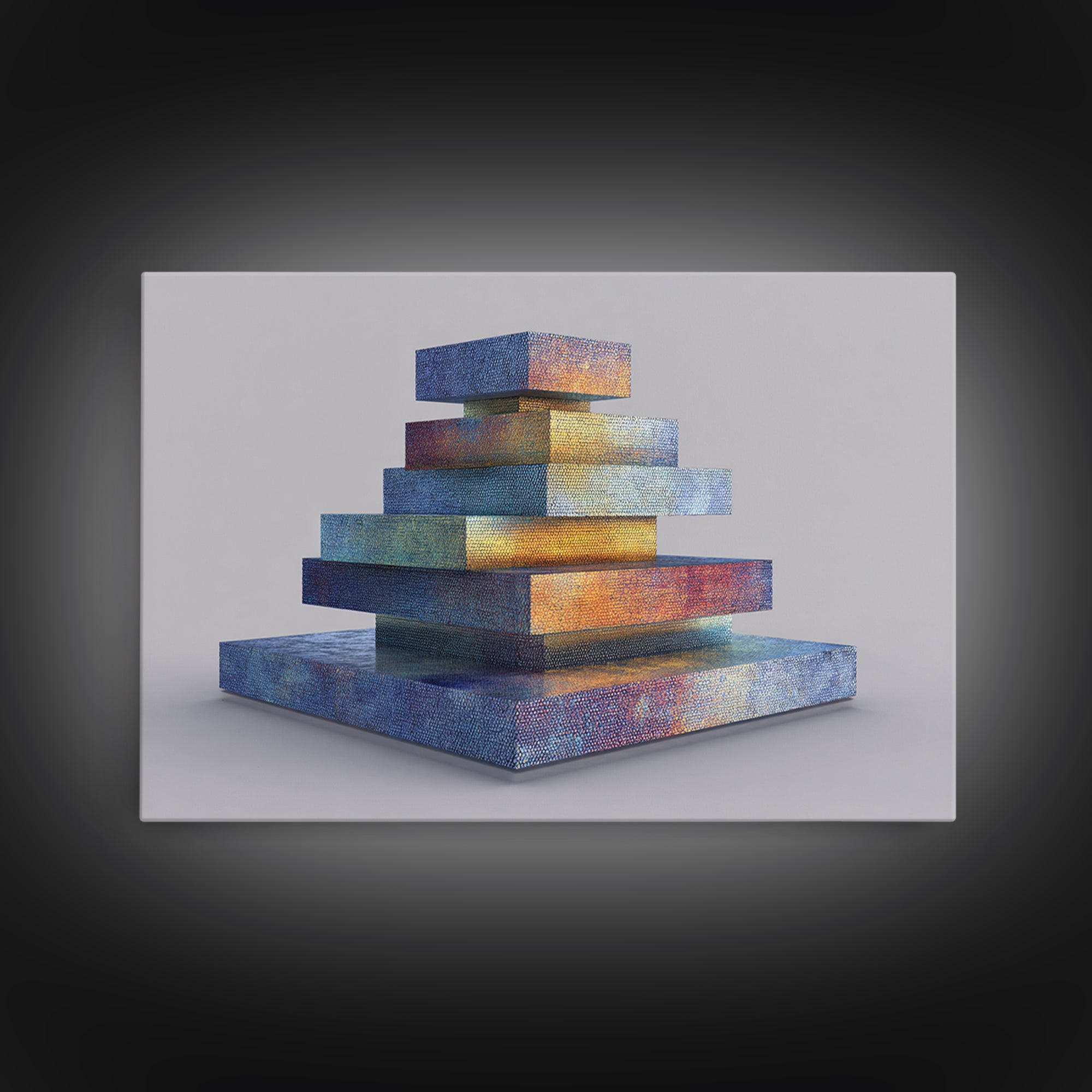 Stacked Iridescent Geometric Sculpture Canvas Print, Modern Abstract Art, Midcentury Decor, Colorful MCM Statement Piece