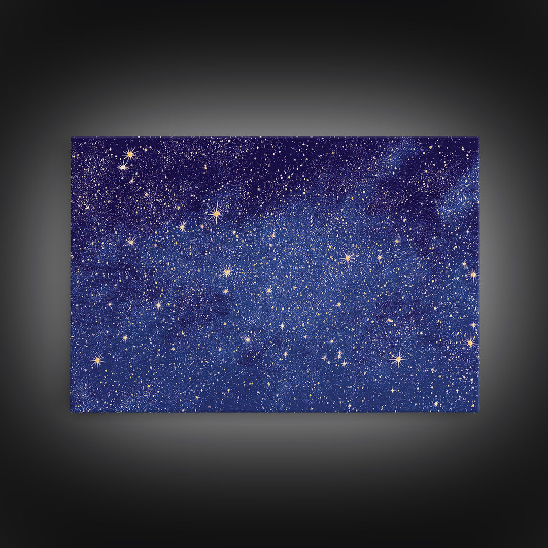 Blue Purple Galaxy Star Field Canvas Print, Celestial Space Abstract Art, Modern Wall Art, Cosmic Retro Bedroom Decor Gift