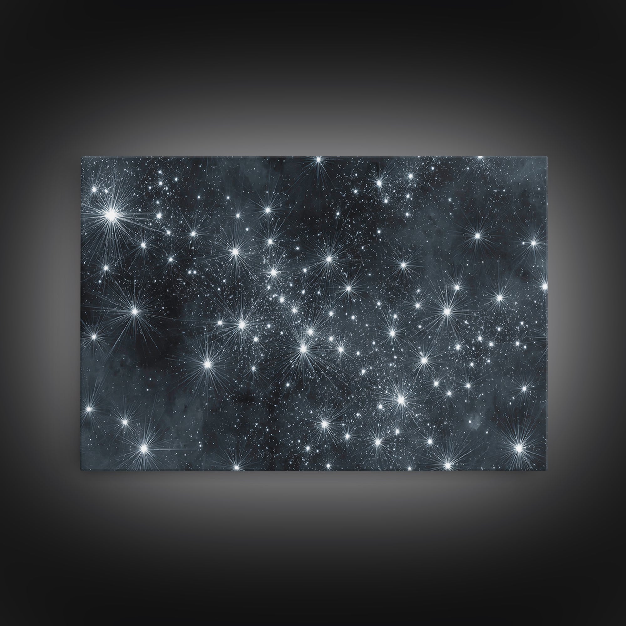 Monochrome Silver Starry Night Wall Art, Black White Space Abstract Art Print, Modern Wall Decor, Moody Bedroom Art Poster