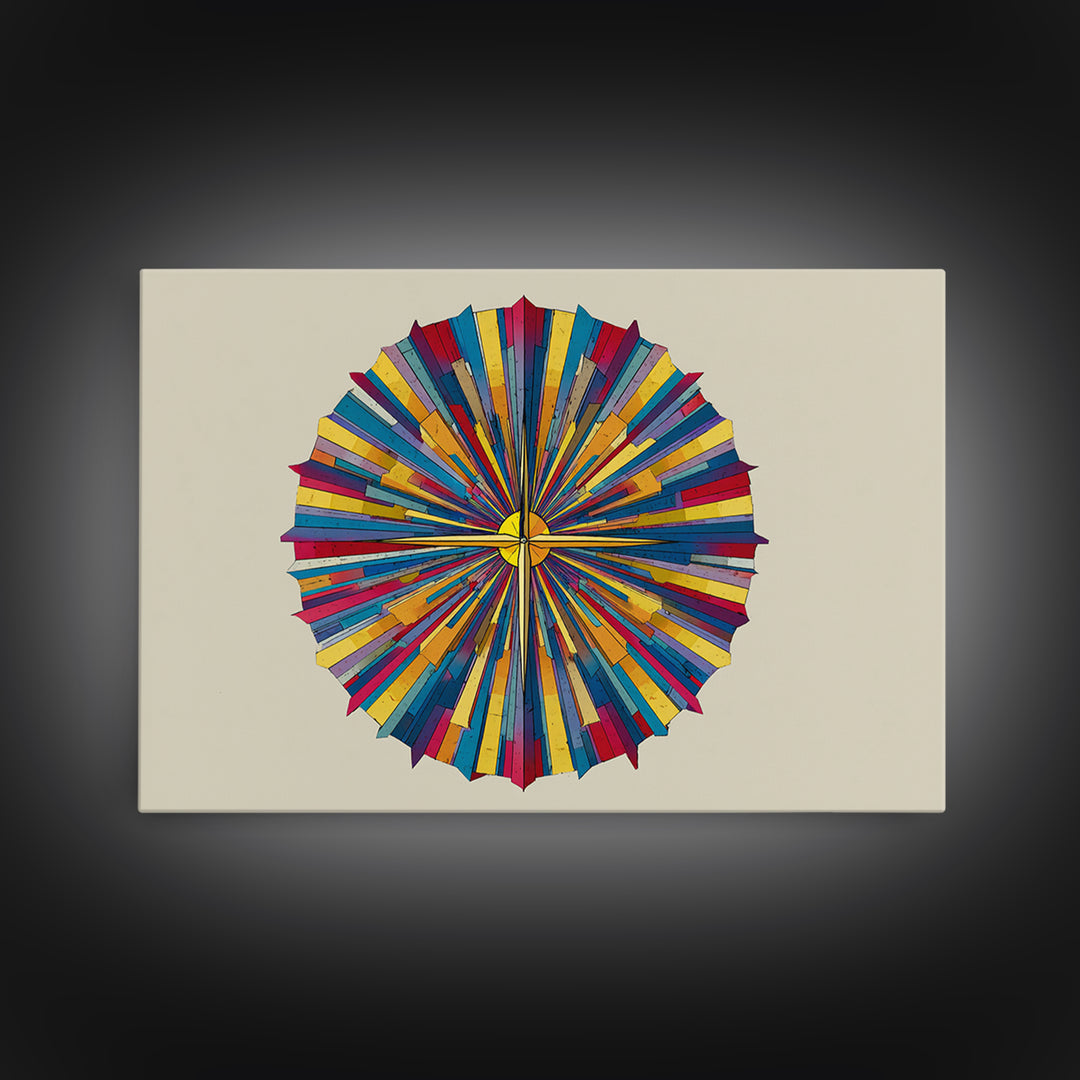 Colorful Radial Circle Burst Canvas Print, Midcentury Modern Abstract Art, Geometric Wall Art, Retro MCM Home Decor Poster