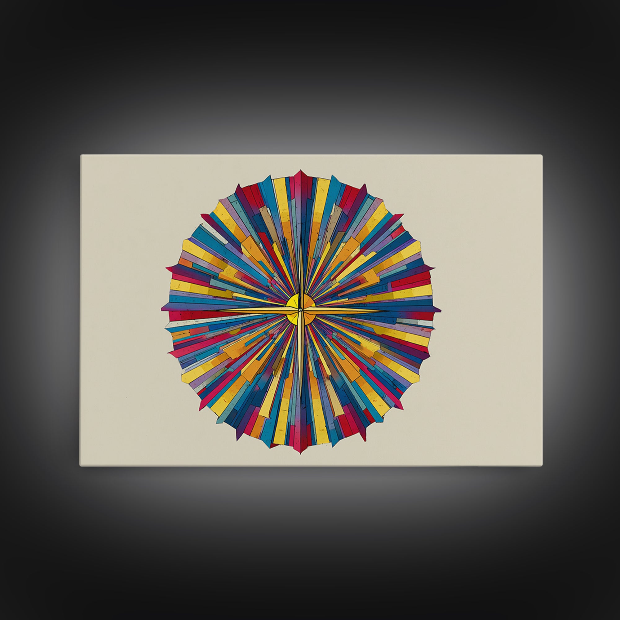 Colorful Radial Circle Burst Canvas Print, Midcentury Modern Abstract Art, Geometric Wall Art, Retro MCM Home Decor Poster