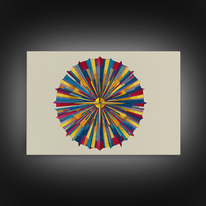 Colorful Radial Circle Burst Canvas Print, Midcentury Modern Abstract Art, Geometric Wall Art, Retro MCM Home Decor Poster
