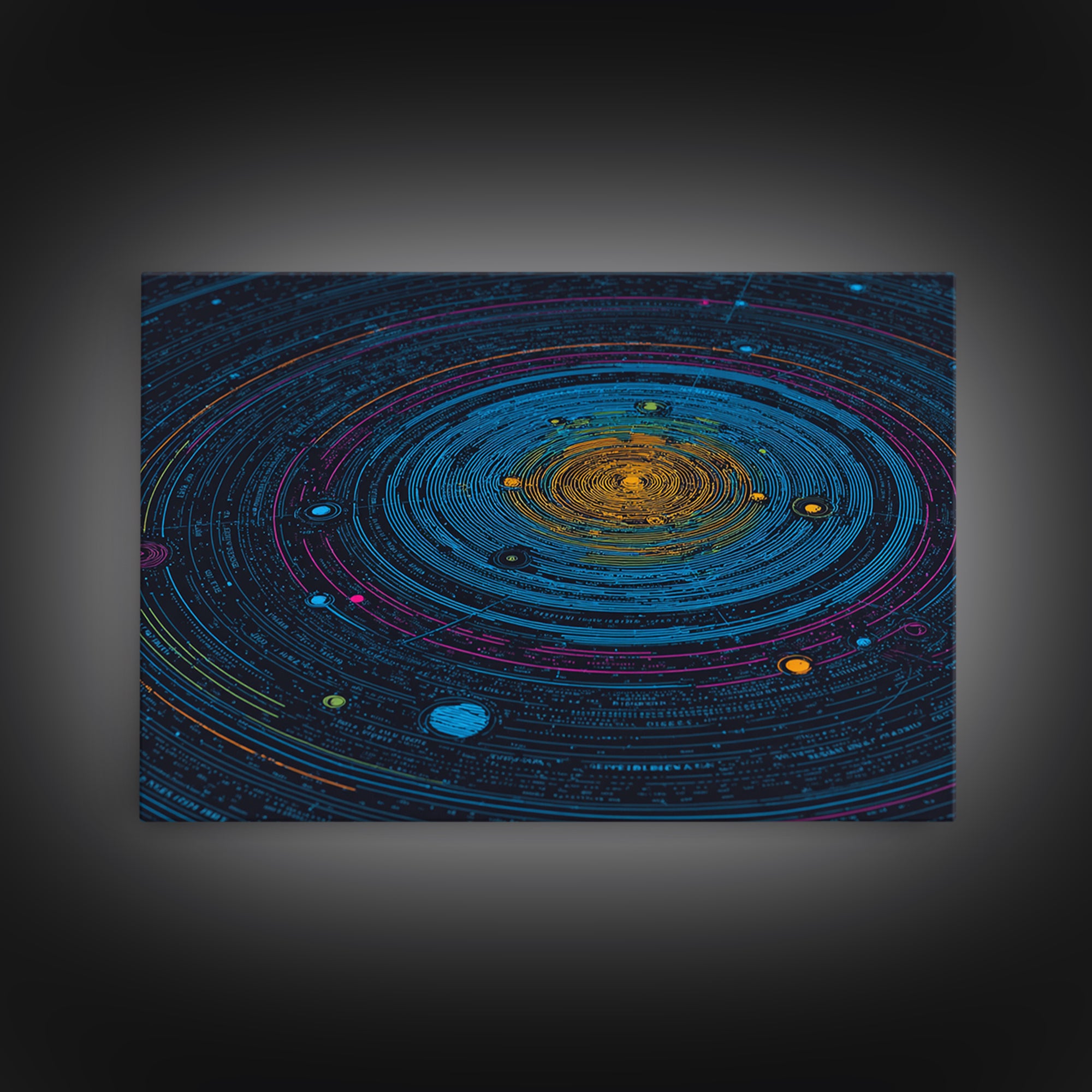 Blue Solar System Canvas Print, Planetary Orbit Chart Wall Art, Modern Digital Art, Sci Fi Wall Decor, Astronomy Poster Gift