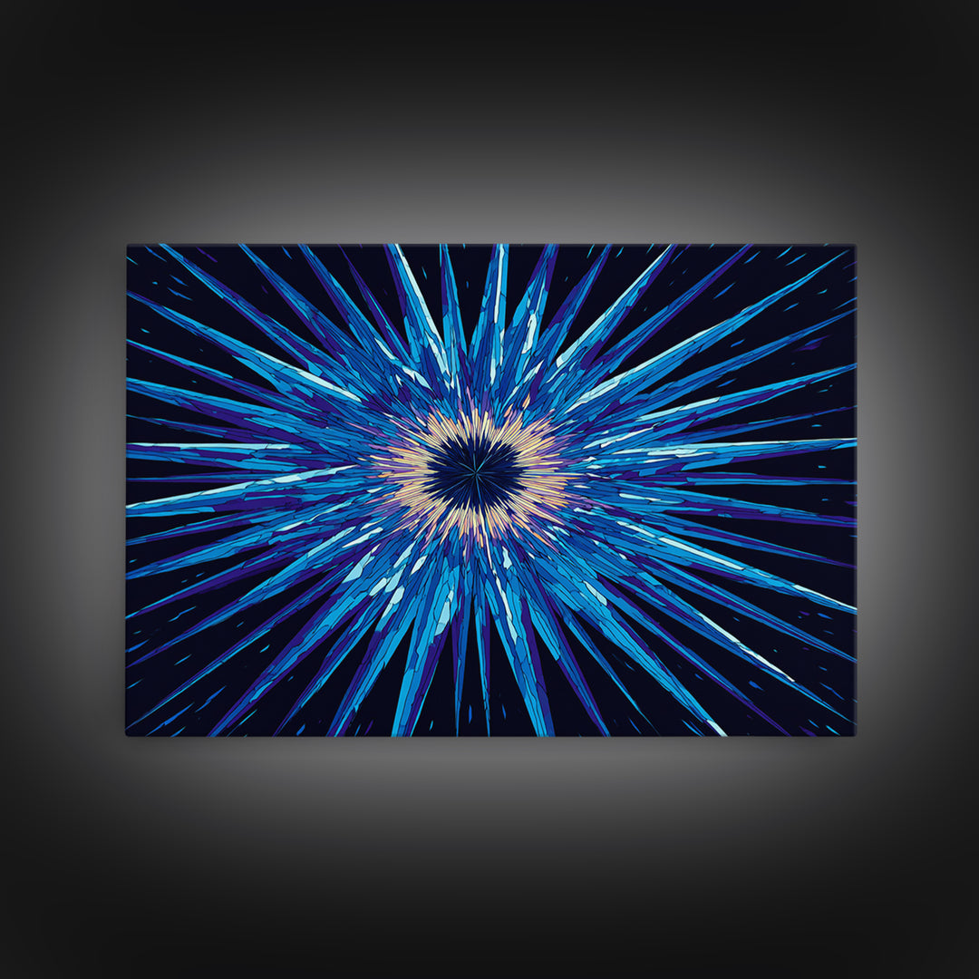 Blue Hyperspace Starburst Wall Art, Abstract Canvas Print, Sci Fi Wall Art, Modern Digital Art, Gamer Room Decor Poster Gift