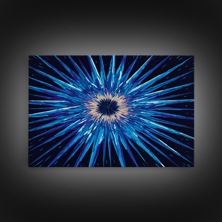 Blue Hyperspace Starburst Wall Art, Abstract Canvas Print, Sci Fi Wall Art, Modern Digital Art, Gamer Room Decor Poster Gift