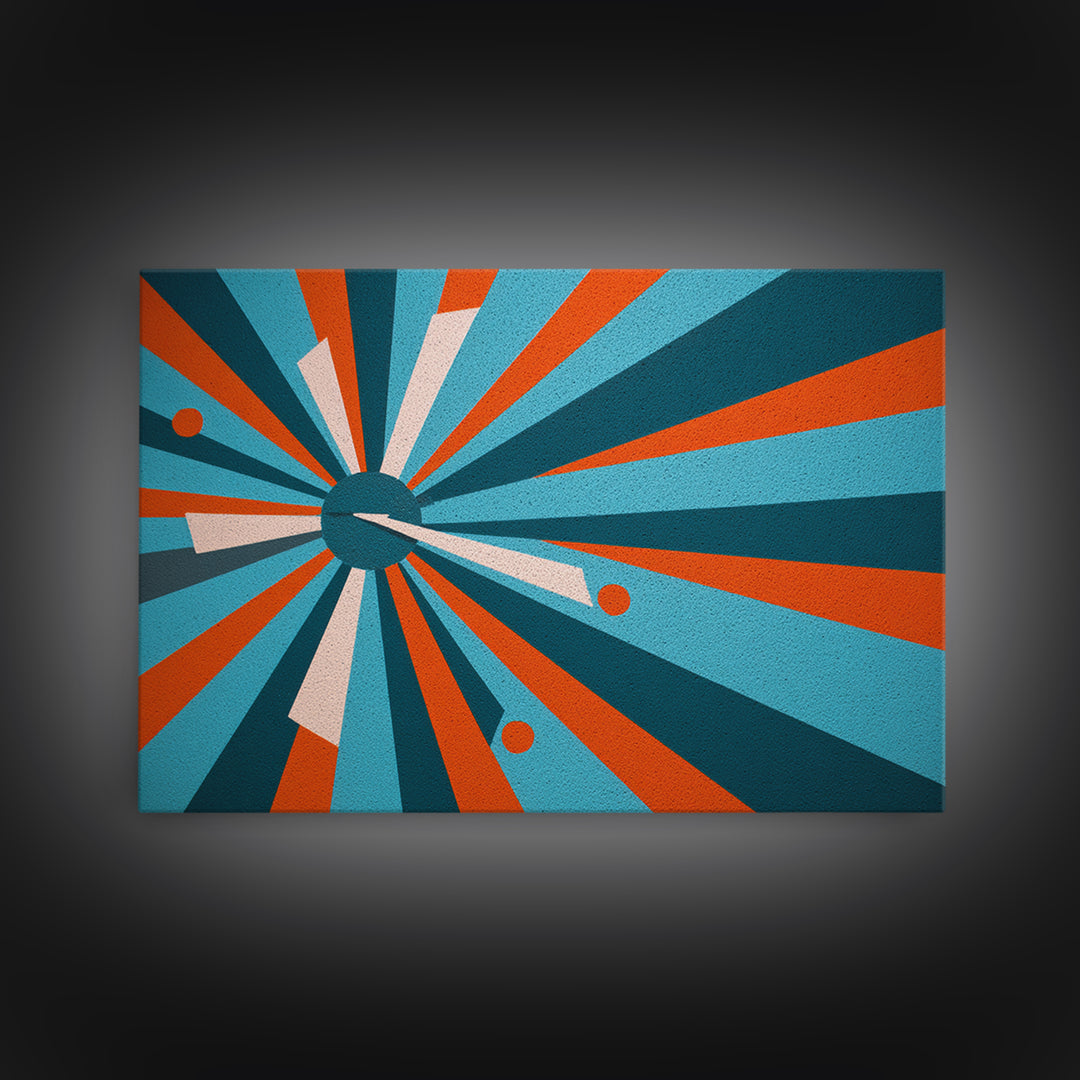 Teal Orange Atomic Burst Wall Art, Midcentury Modern Decor, Geometric Canvas Print, Retro Abstract Poster, MCM Home Decor Gift
