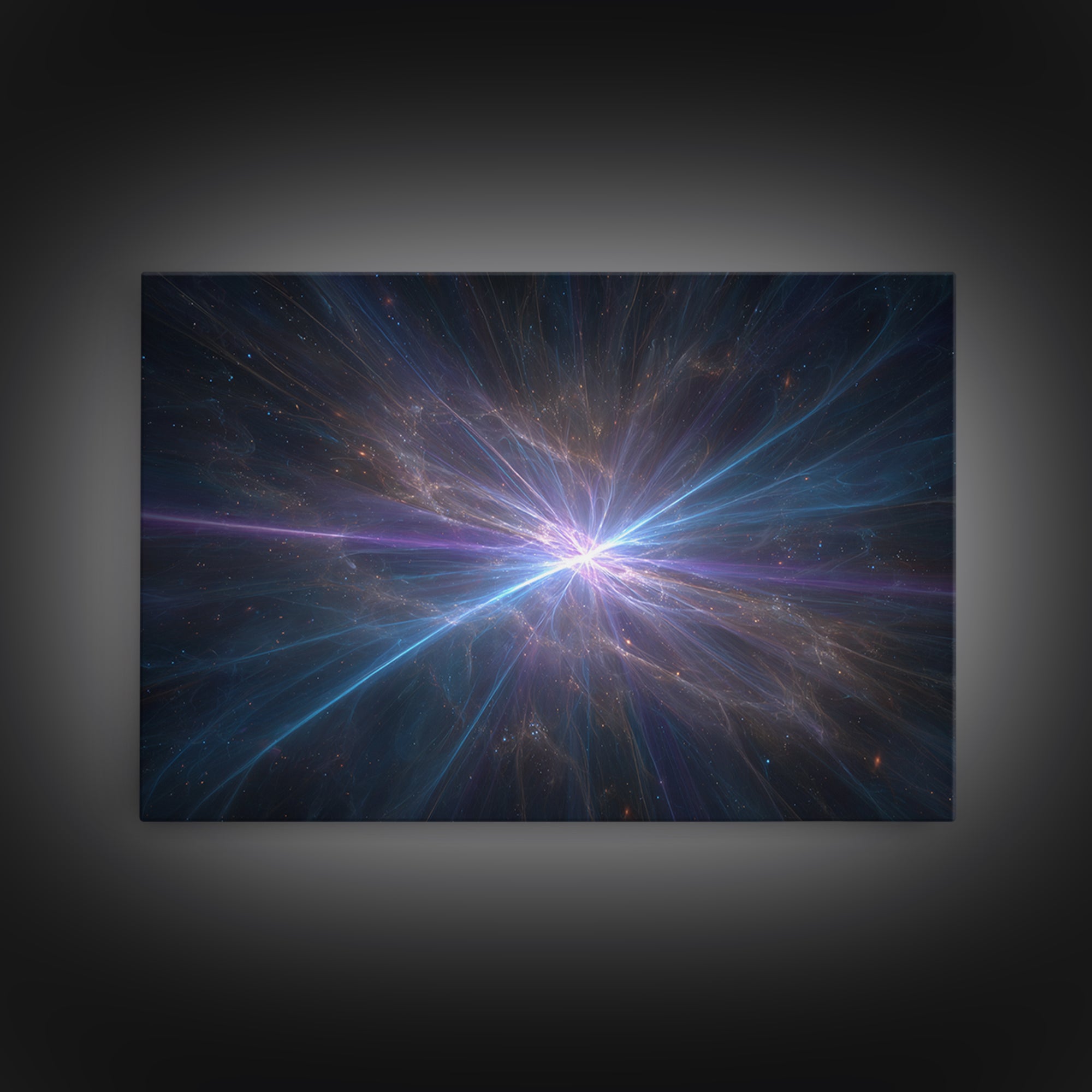 Luminous Nebula Light Burst Wall Art, Space Abstract Art, Framed Canvas Print, Modern Wall Art, Blue Cosmic Decor Poster Gift