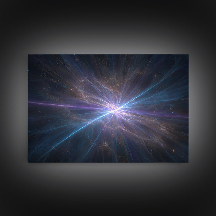 Luminous Nebula Light Burst Wall Art, Space Abstract Art, Framed Canvas Print, Modern Wall Art, Blue Cosmic Decor Poster Gift