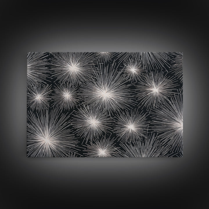 Black White Firework Starbursts Wall Art, Minimalist Canvas Print, Geometric Wall Art, Modern Abstract Art, Bold Decor Poster