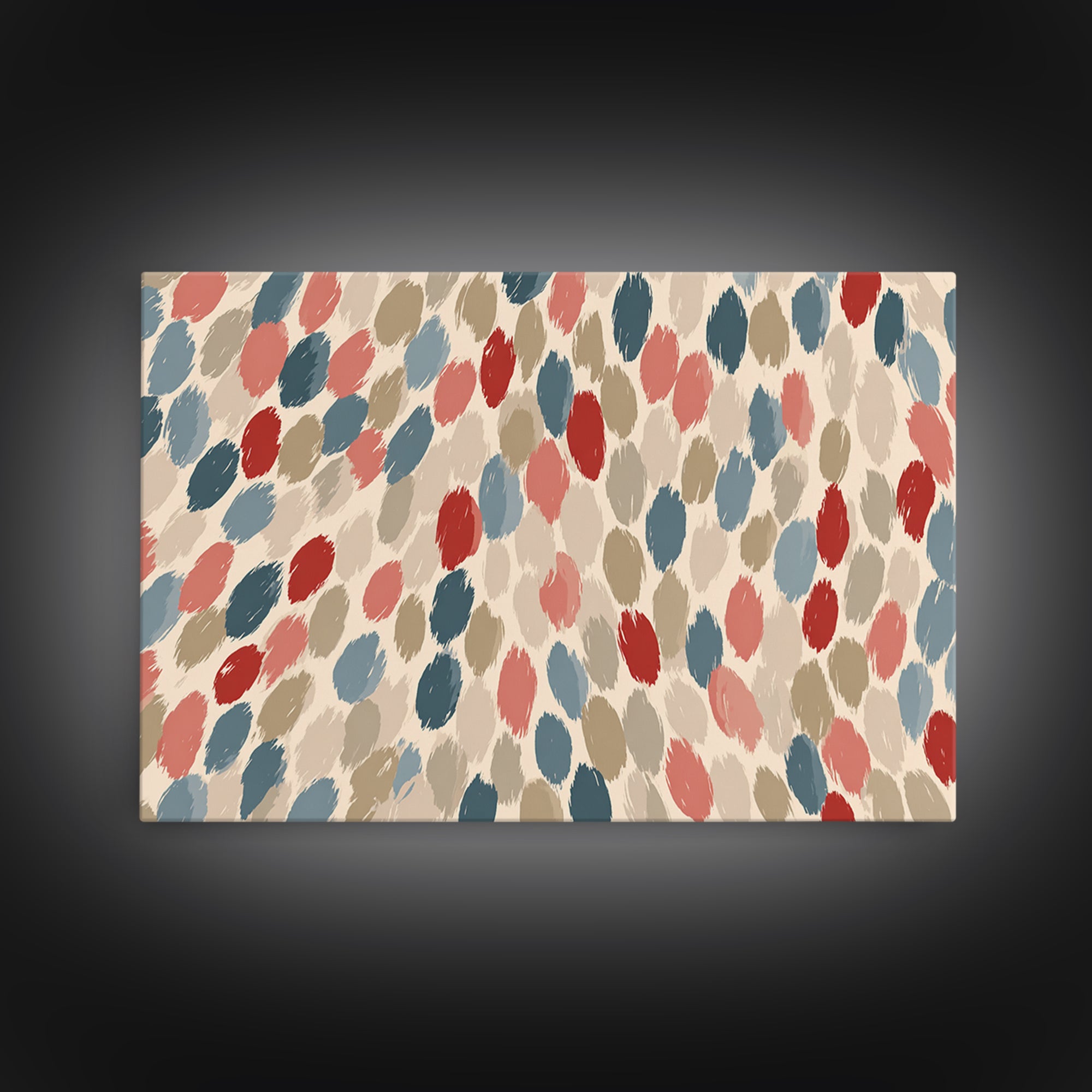 Salmon Blue Brushstroke Dot Wall Art, Midcentury Modern Abstract Art Print, Boho Retro Decor, Neutral Living Room Decor, Bedroom Decor