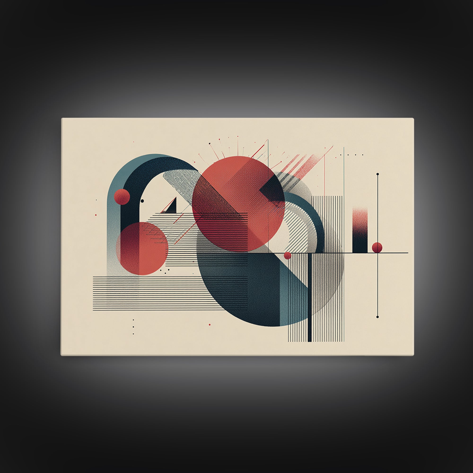 Red Teal Bauhaus Geometry Wall Art, Midcentury Modern Abstract Art Print, Geometric MCM Wall Decor, Office Decor, Modern Home Decor