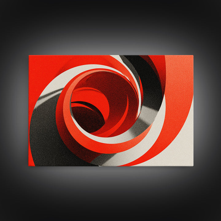 Red Spiral Vortex And Black Curves Canvas Print, Bold Modern Abstract Op Art Poster, Retro Geometric Statement Wall Decor