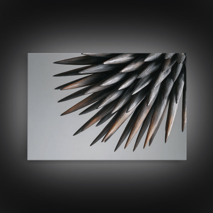 Metallic Black Spines Close Up Canvas Print, Modern Abstract Nature Office Wall Decor, Minimalist Monochrome Statement Art
