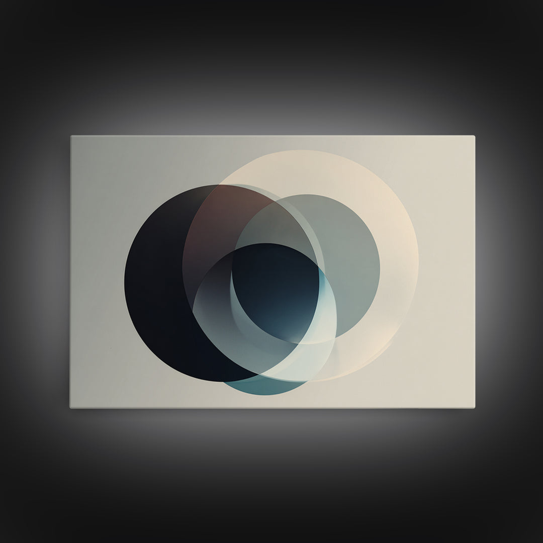 Neutral Overlapping Circle Framed Canvas Print, Minimalist Abstract Wall Decor, Modern Geometric Art, Beige Black Home Poster