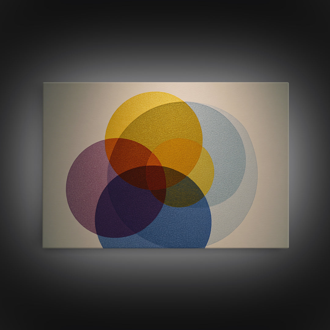 Layered Mustard Burgundy And Navy Circles Wall Art, Midcentury Modern Geometric Abstract MCM Living Room Decor Print And Poster