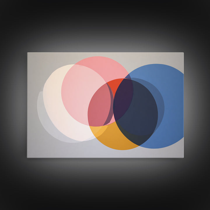Soft Pink Cream Blue And Orange Circles Canvas Print, Midcentury Modern Geometric Abstract Wall Decor For Living Room Home Decor Poster