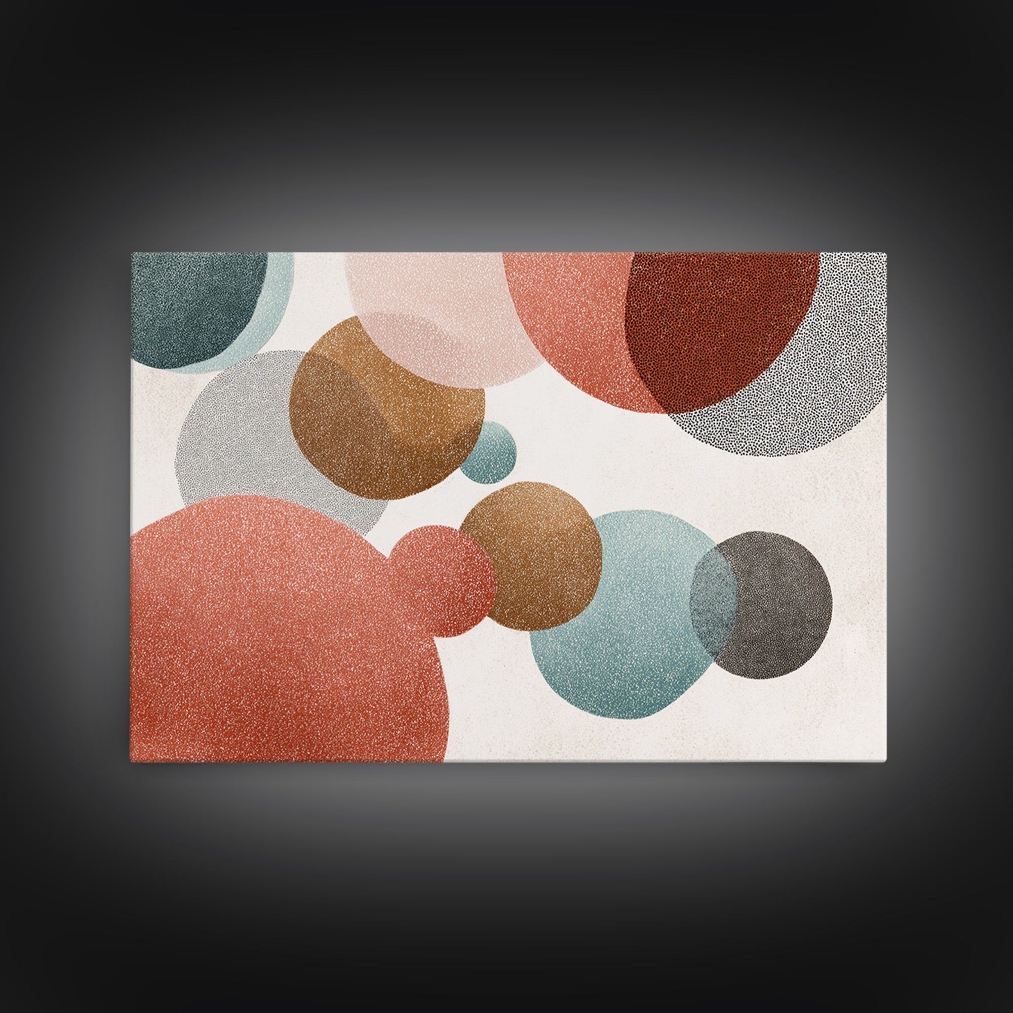 Overlapping Muted Circles In Coral Teal Brown, Canvas Print, Mid Century Modern Wall Art, Abstract Geometric Decor Poster