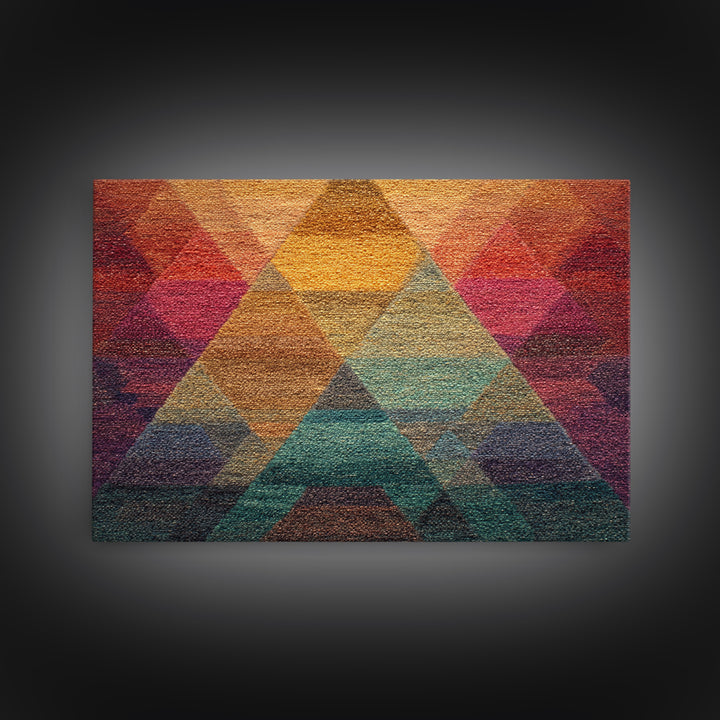 Textured Triangle Mountain Abstract Wall Art, Midcentury Modern Geometric Art Print, Colorful Decor, Framed Canvas Print