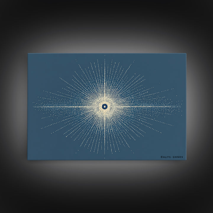 Blue Cream Dotted Atomic Starburst Wall Art, Midcentury Modern Art Print, Geometric Abstract Decor, Retro MCM Poster, Home Decor