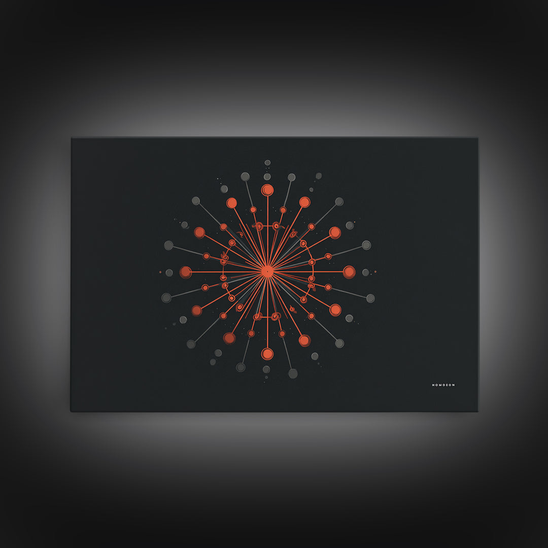 Red Orange Atomic Molecule Radial Canvas Print, Midcentury Modern Wall Art, Abstract Geometric Poster, Retro MCM Decor, Office Decor
