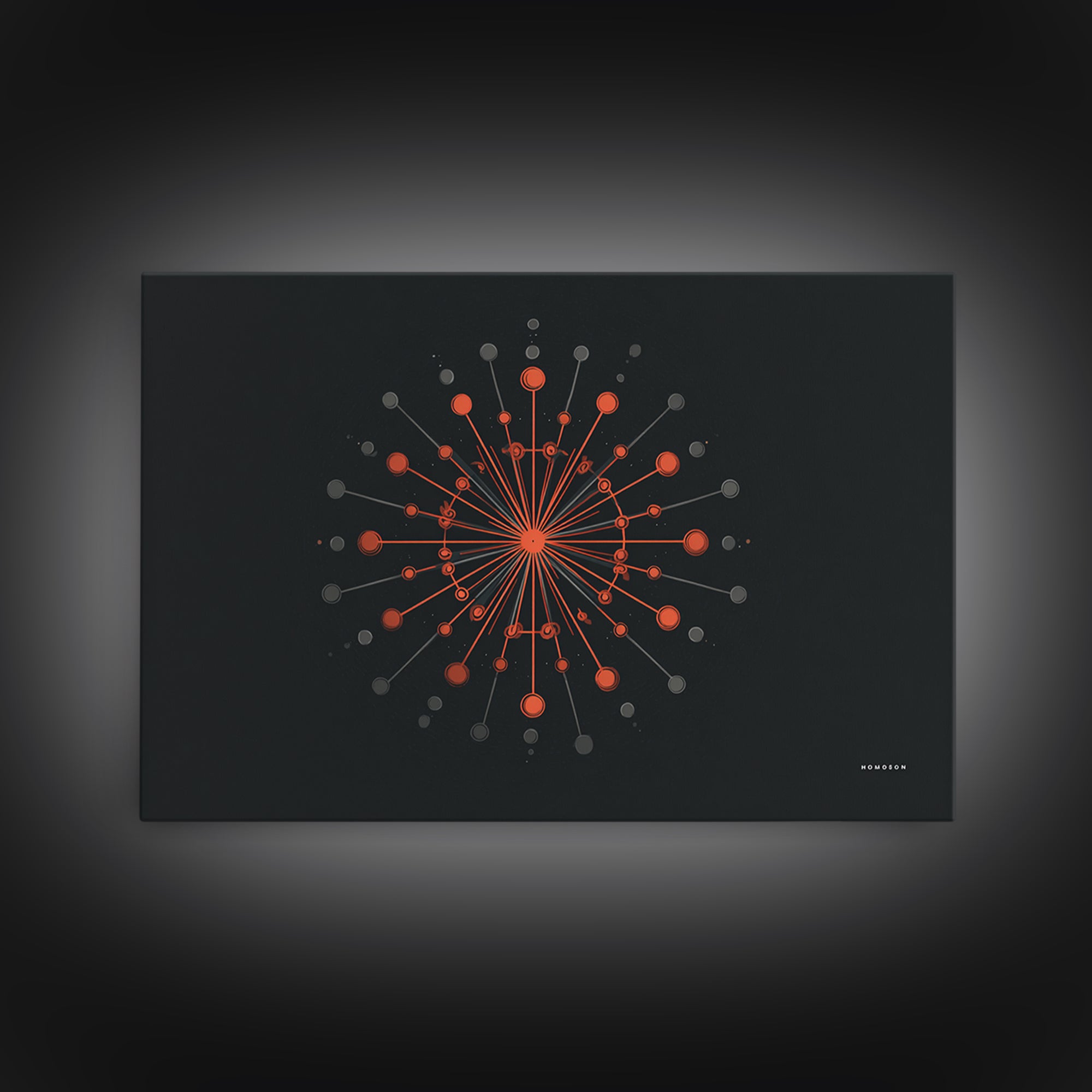 Red Orange Atomic Molecule Radial Canvas Print, Midcentury Modern Wall Art, Abstract Geometric Poster, Retro MCM Decor, Office Decor