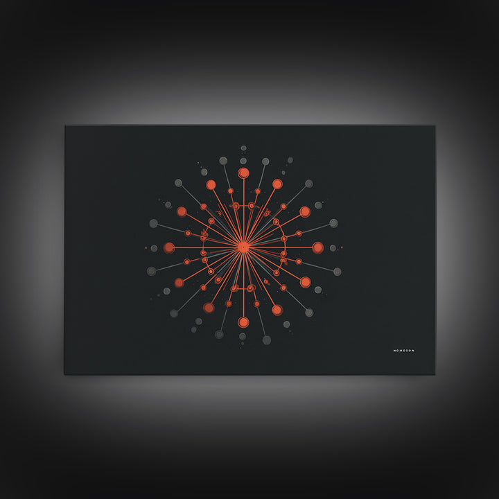 Red Orange Atomic Molecule Radial Canvas Print, Midcentury Modern Wall Art, Abstract Geometric Poster, Retro MCM Decor, Office Decor