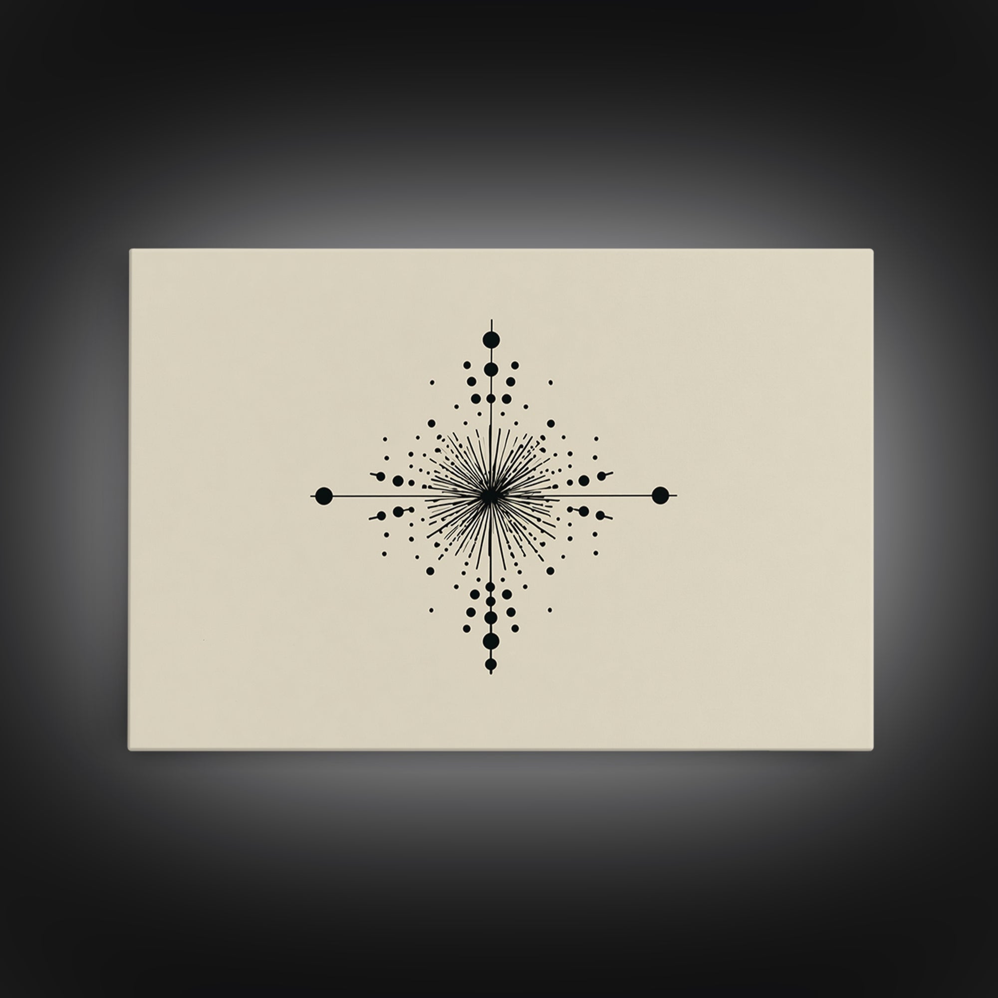 Minimal Black Dot Compass Starburst Canvas Print, Midcentury Modern Wall Art, Geometric Abstract Poster, Neutral MCM Decor